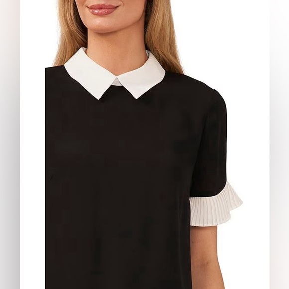 CECE Black‎ and white flutter sleeve top size S - Picture 2 of 14